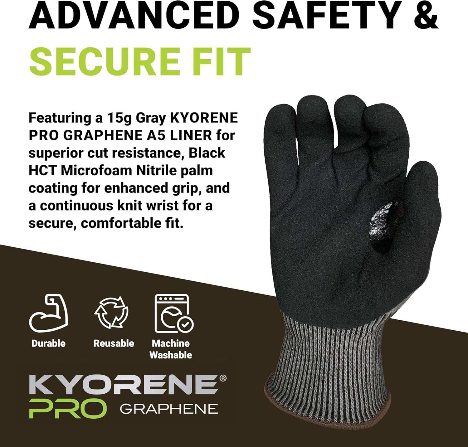 Armor Guys Kyorene Pro 00-850 A5 Cut Resistant Work Gloves - Graphene, Nitrile Grip, Breathable for Sheet Metal Handling - Large, 12 Pairs