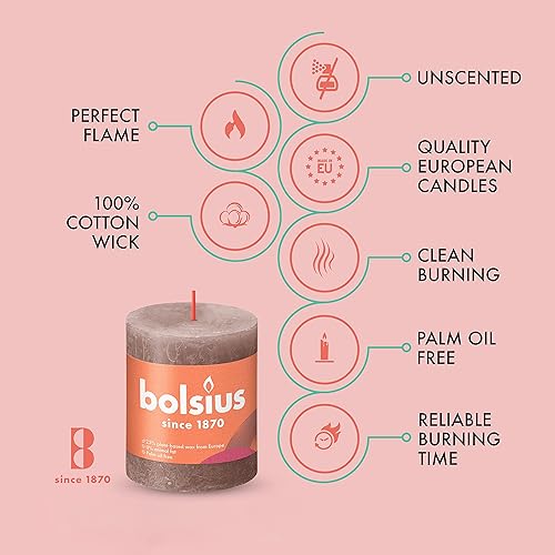 Miniatura 3 de BOLSIUS Paquete de 4 velas rústicas de pilar de color gris pardo, 2.75 x 3.25 pulgadas, calidad europea premium, incluye cera natural a base de