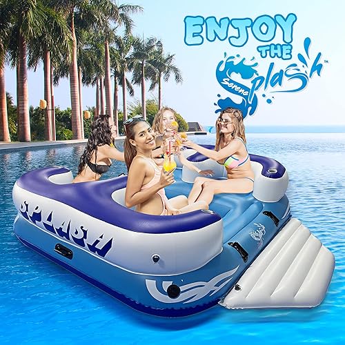 Miniatura 7 de Serenelife Inflatable Towable Tube for Boating, 2 Rider Capacity with Deck Seats & Backrest, 450 lbs Water Sports Tube, Durable Nylon Cover,