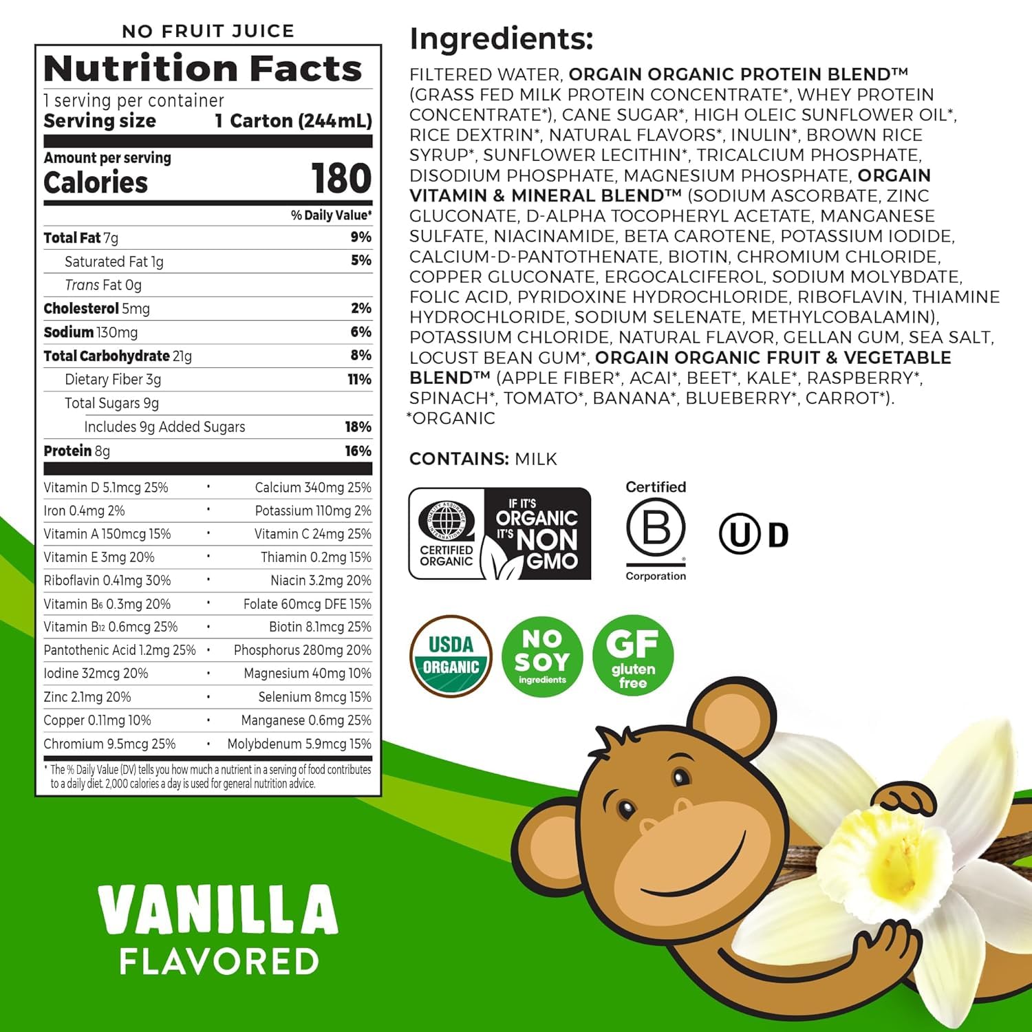 Orgain Organic Kids Protein Nutritional Shake, Strawberry + Chocolate + Vanilla, 8.25 Fl Oz (Pack of 4)