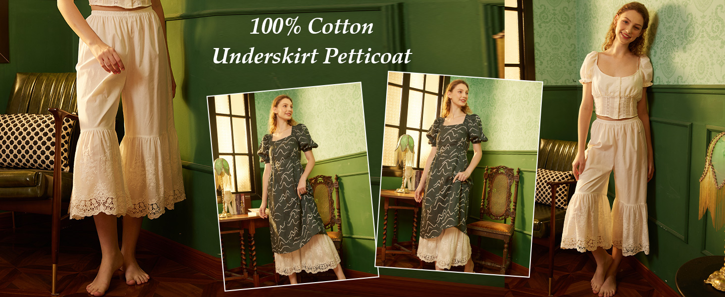 BEAUTELICATE Petticoat Broek Kant Broek Victoriaanse Katoen Retro Pyjama Nachtkleding Taille Elastische Taille Vintage Ivoor Zwart Beige (Wijde Benen – Golvend Kant - Beige, XL