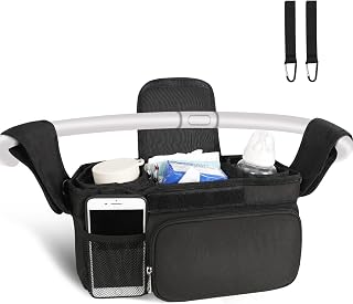 Universal Stroller Organizer with Insulated Cup Holders, Baby Stroller Organizer Bag Fits Any Strollers