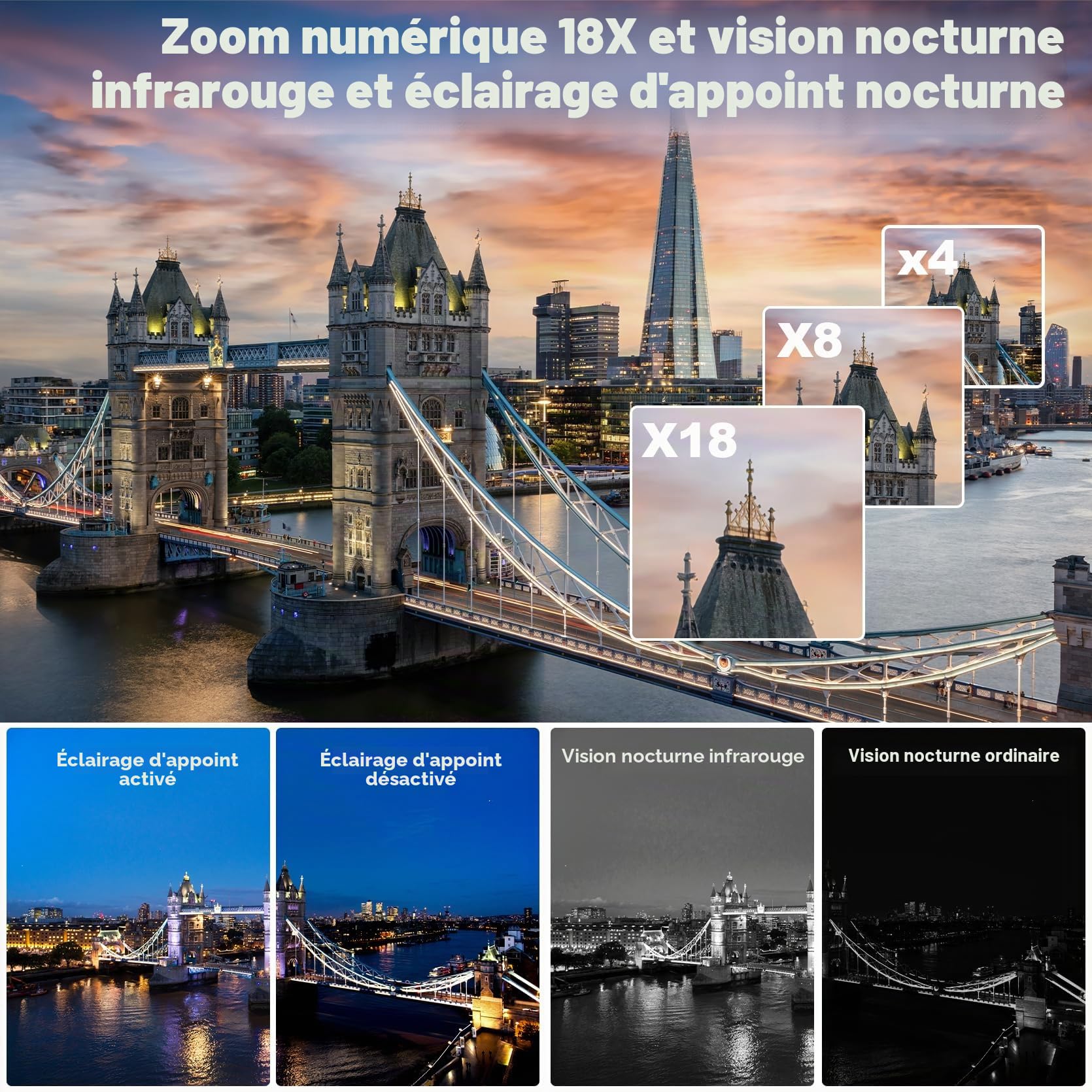 LAMA Caméra vidéo 8K, vlogging 64 MP, zoom numérique 18X, vision nocturne infrarouge, enregistreur WiFi SD 64 Go, batterie 4500 mAh (4,5 heures)