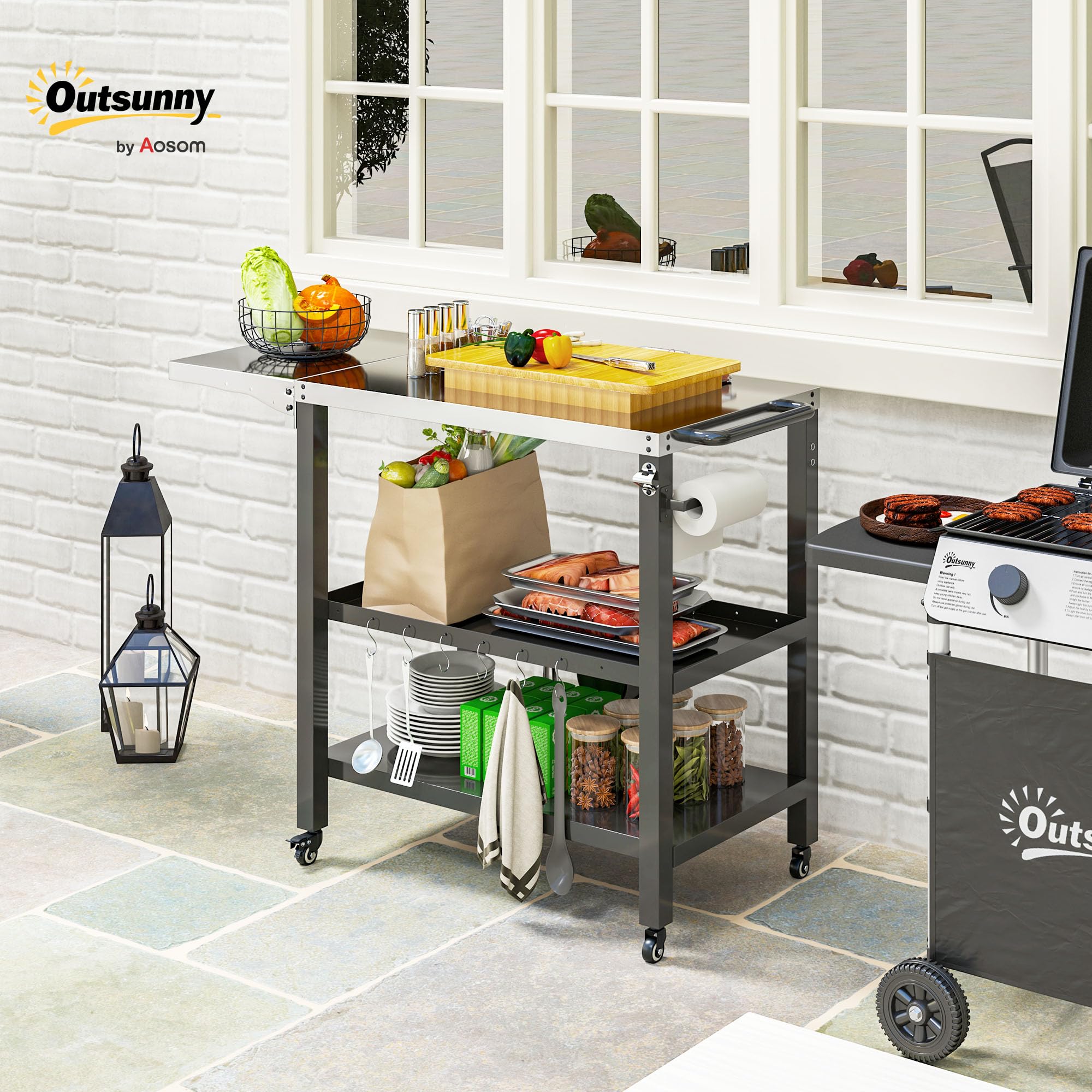 Carrello Da Cucina Pieghevole 3 Ripiani - Nero - Foto 6