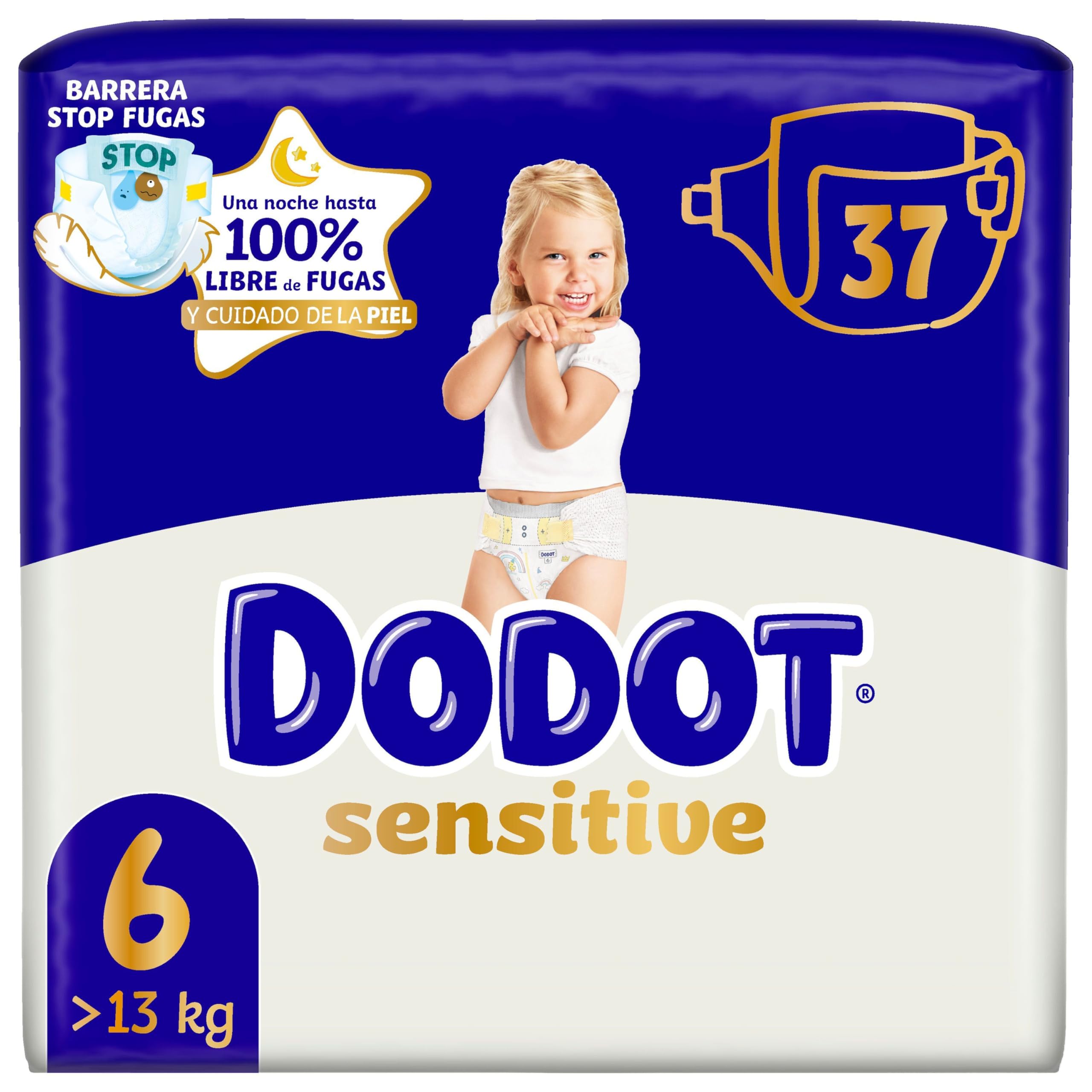 Dodot Pañales Bebé Sensitive Talla 6 (+13 kg), 111 Pañales, Hasta 12 h De Protección Antifugas y Cuidado de la Piel, Pack Mensual