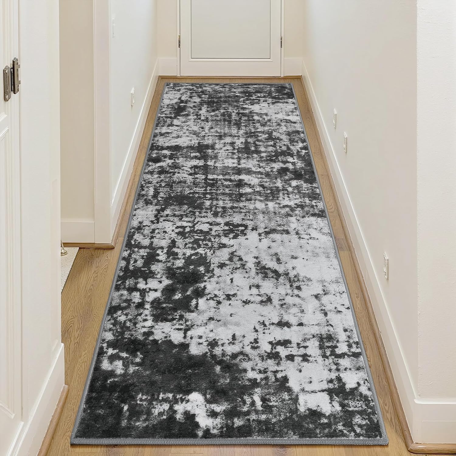 2x6 Washable Runner Rug Non Slip Runners for Hallway, Kitchen Soft Stain Resistant Floor Carpet with Rubber Backing Abstract Rugs for Entryway, Bedroom, Bathroom, Laundry Room, Black and White