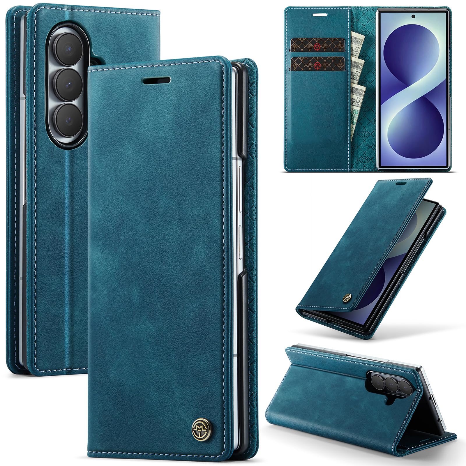 Azororo Cover per Samsung Galaxy Z Fold8 Ultra 5G, Premium PU Pelle Custodia, Magnetica Carta Fessura Portafoglio Case, Flip Cavalletto Custodia per Samsung Galaxy Z Fold8 Ultra - Blu verde