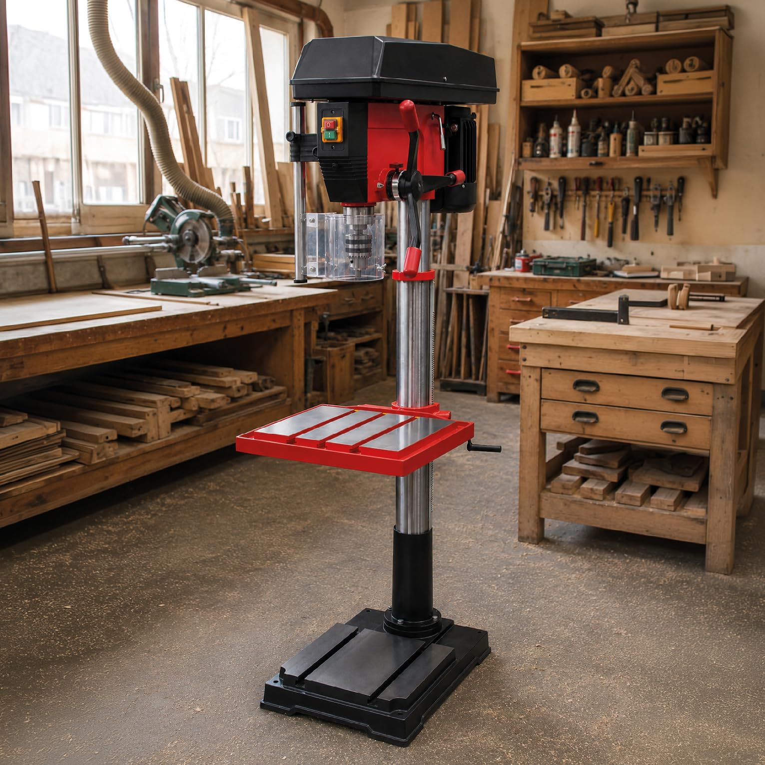 Valex TR32B Trapano a Colonna Elettrico, 1500W, 12 Velocità, Mandrino Ø32mm, h 1730mm