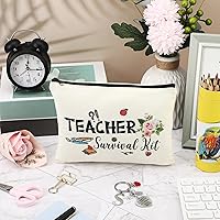 Vista 7 de Set de regalos de agradecimiento para profesores, kit de supervivencia para profesores, llavero con bolsa de maquillaje inicial, bolsa de cosméticos