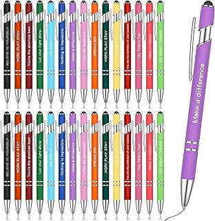 Faccito 30 Pcs Quotes Pens Inspirational Ballpoint Pen with Stylus Tip Motivational Messages Pen Set Metal Black Ink Encouraging Pens Nurse Pens for Touch Screens School Office School Gifts