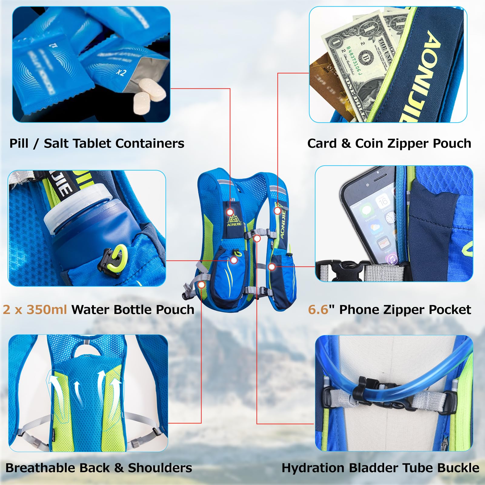 Azarxis Mochila de hidratación de 5 L 5.5 L para correr, mochila ligera ajustable para hombres y mujeres, ciclismo al aire libre, carrera, maratón, senderismo, ciclismo (gris,mochila de 5.5 L)