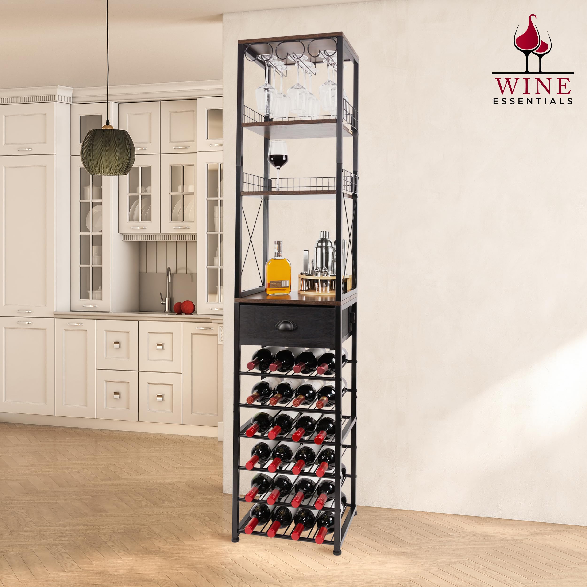Portabottiglie Vino da terra - Scaffale per bottiglie di vino, armadietto divisorio per vetrine legno massello, espositore da piano, ripiano per organizer per vino per la casa/bar/banco,118*30*108cm