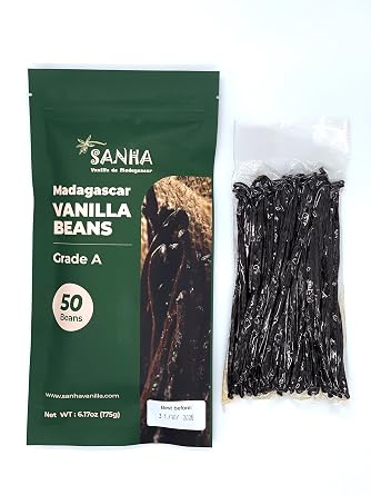 SANHA Madagascar Vanilla Beans 50 Count, Grade A, Hand-Selected - Organic Vanilla Bean For Extract, Baking & Cooking - 6-7 Inches, Vacuum-Sealed Premium Freshness