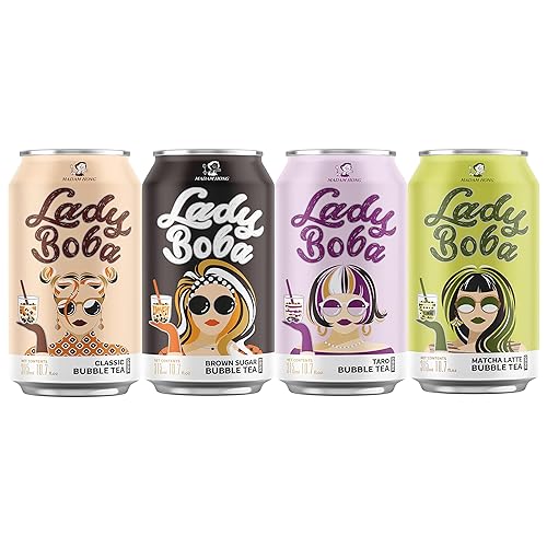 Paquete de 4 latas Lady Boba 4 latas Té de burbujas de leche con perlas Boba en una lata 107 onzas con tarjeta de agradecimiento de saltación Elige