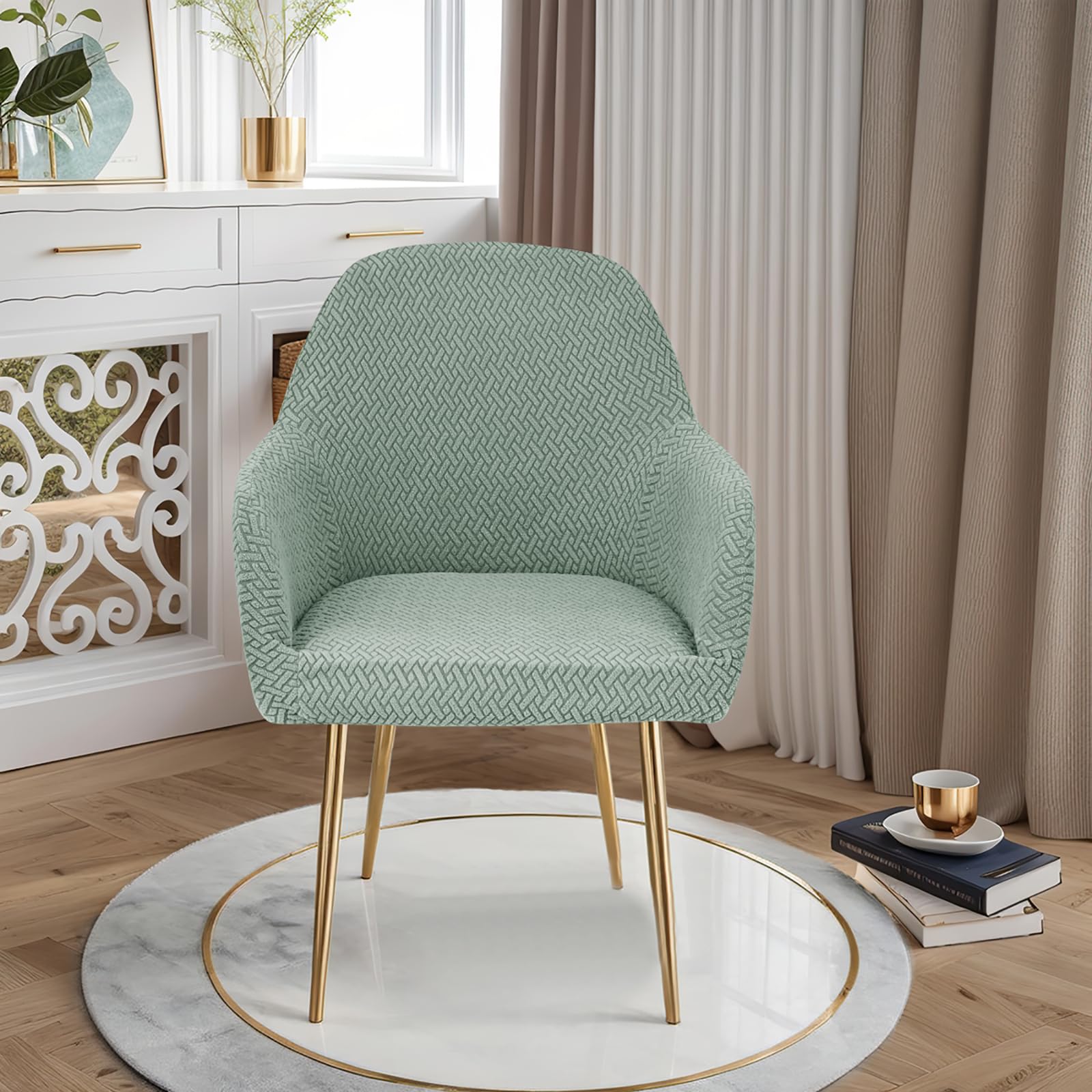 Juego de 1 2 4 6 fundas para sillas de respaldo curvo para comedor, a prueba de arañazos, funda de silla decorativa con brazos, para el hogar, hotel, banquete (verde, 6 piezas)