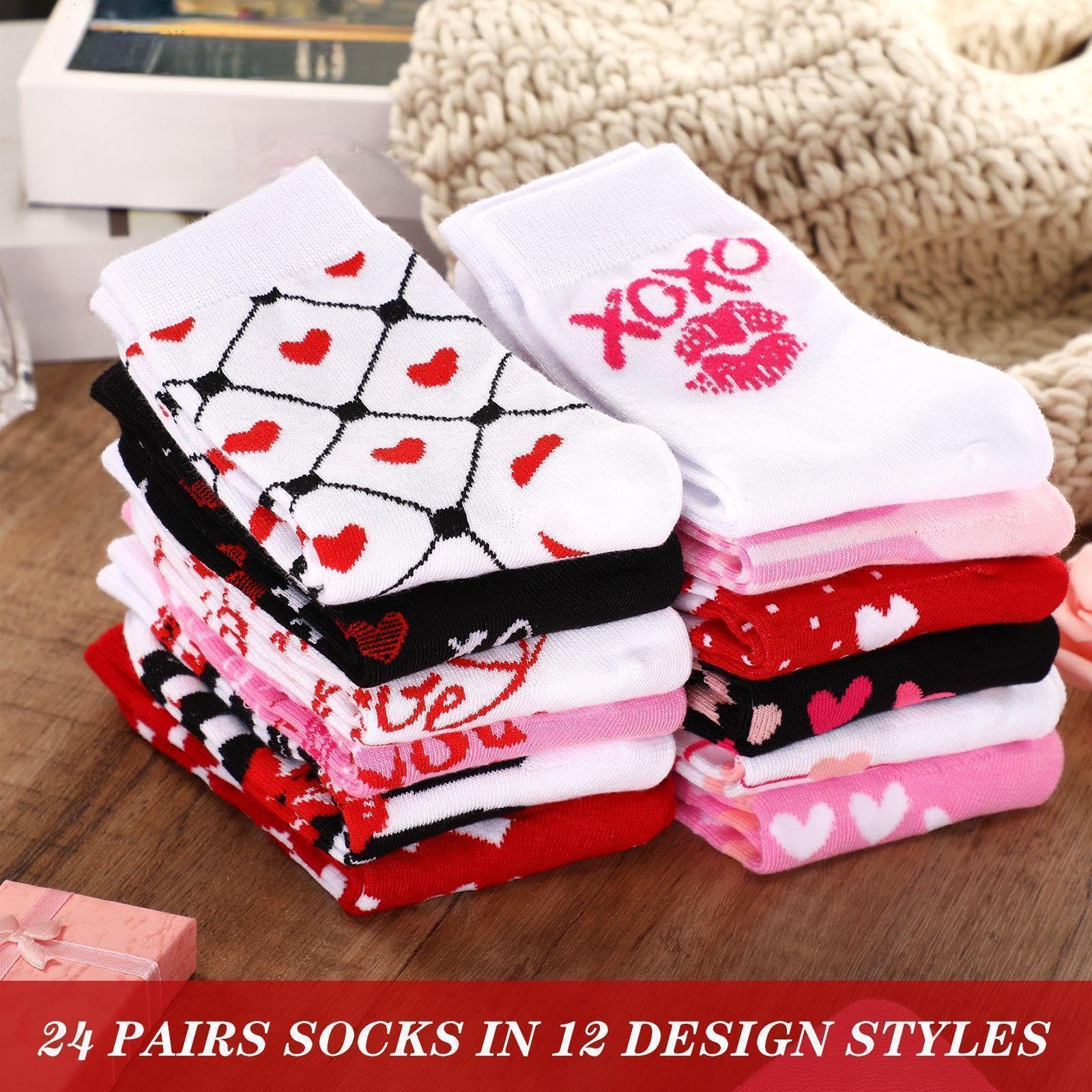 Boyiee 24 pares de calcetines navideños para el día de San Valentín, día de San Patricio, Pascua, calcetines de regalo suaves para mujeres y hombres