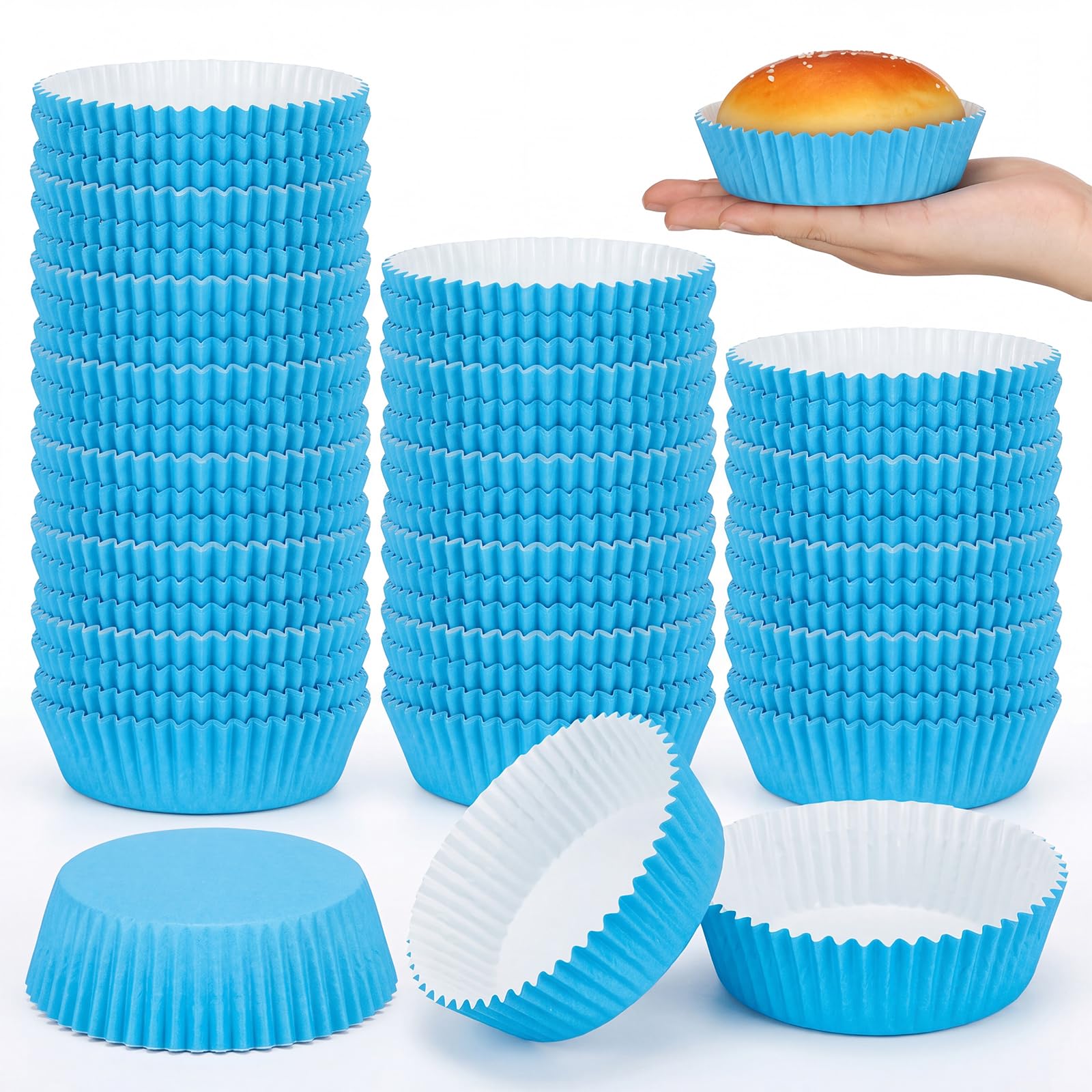 Uiifan 50 Pcs Paper Baking Cups Muffin Liners Microwave Safe,Blue