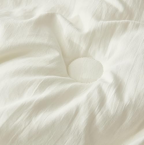 Miniatura 7 de Chezmoi Collection Juego de edredón Nora de microfibra lavada suave con ribete de volados, 3 piezas (tamaño King, color marfil)