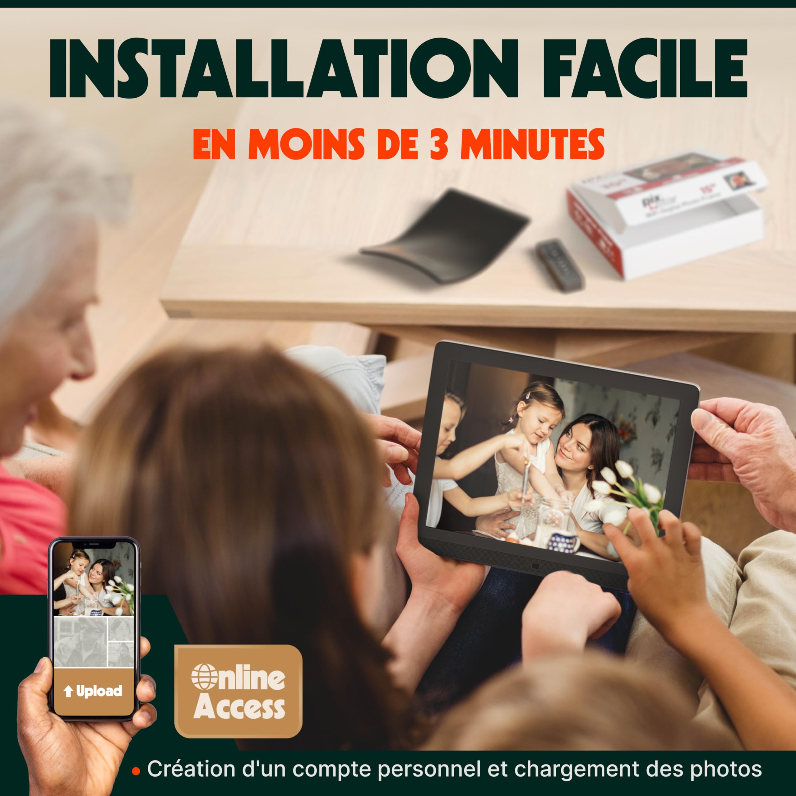 Pix Star Cadre Photo Numérique WiFi, USB - Écran IPS 15 Pouces - Cadeau > Famille - Album Photo Numérique
