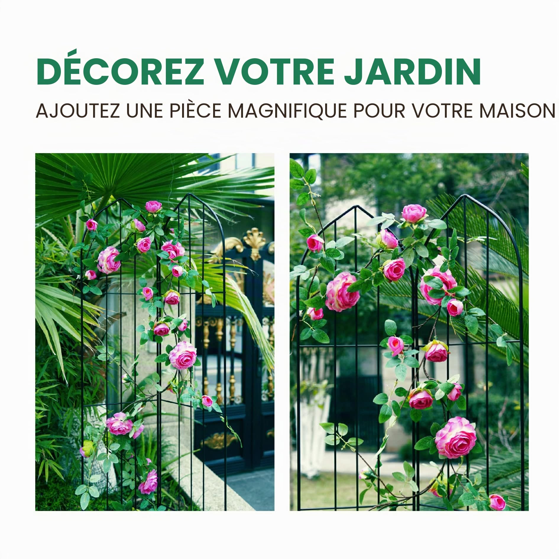 GARDEN Lot de 2 Treillis de Jardin pour vignes et Plantes grimpantes en Plein air, Panneaux de Grille en Fil de Fer pour pergola grimpante en Pot, Concombre, Tomate, Rose