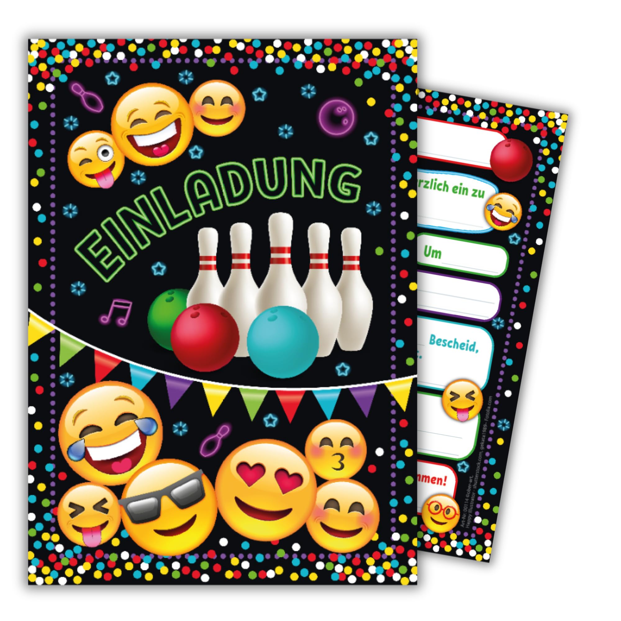 12 Biglietti D'Invito Per Compleanno 10 Anni – Tema Bowling, Formato DIN A6, Stampati In Germania Con UV