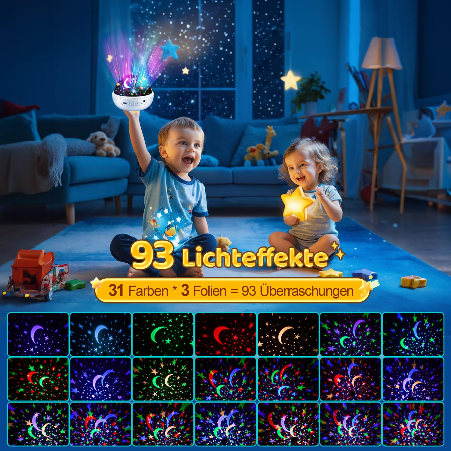One Fire Proyector de cielo estrellado para niños, 【3 películas+93 efectos+regulable】 Proyector de cielo estrellado, 【Remote+3 Temporizadores+Rotación】 Juguete para niños a partir de 3-7 años, juguete