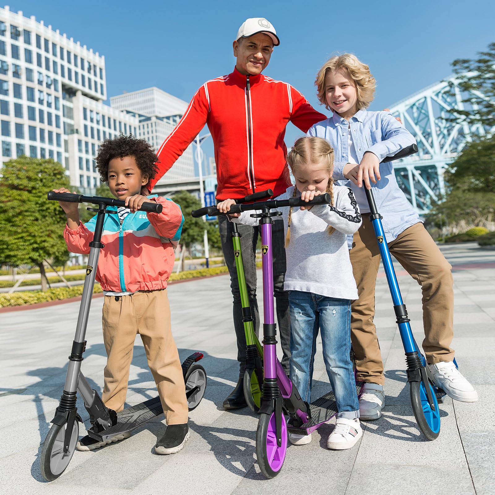 Lamborghini Roller Kinder 8+ Jahre Premium Cityroller Tretroller | 200mm Großräder, Klappbar, Höhenverstellbar, mit Ständer & Federung, Aluminium-Scooter