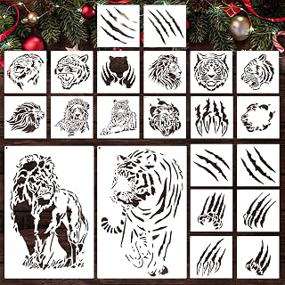 22 PCS Lion Tiger Stencils, Tiger Paws Reusable Plastic Paint Templates for Painting on Wood, Lion Tiger Head Stencils Set for Canvas Drawing Art Tile Home Wall DIY Craft Decoration, 2 Size