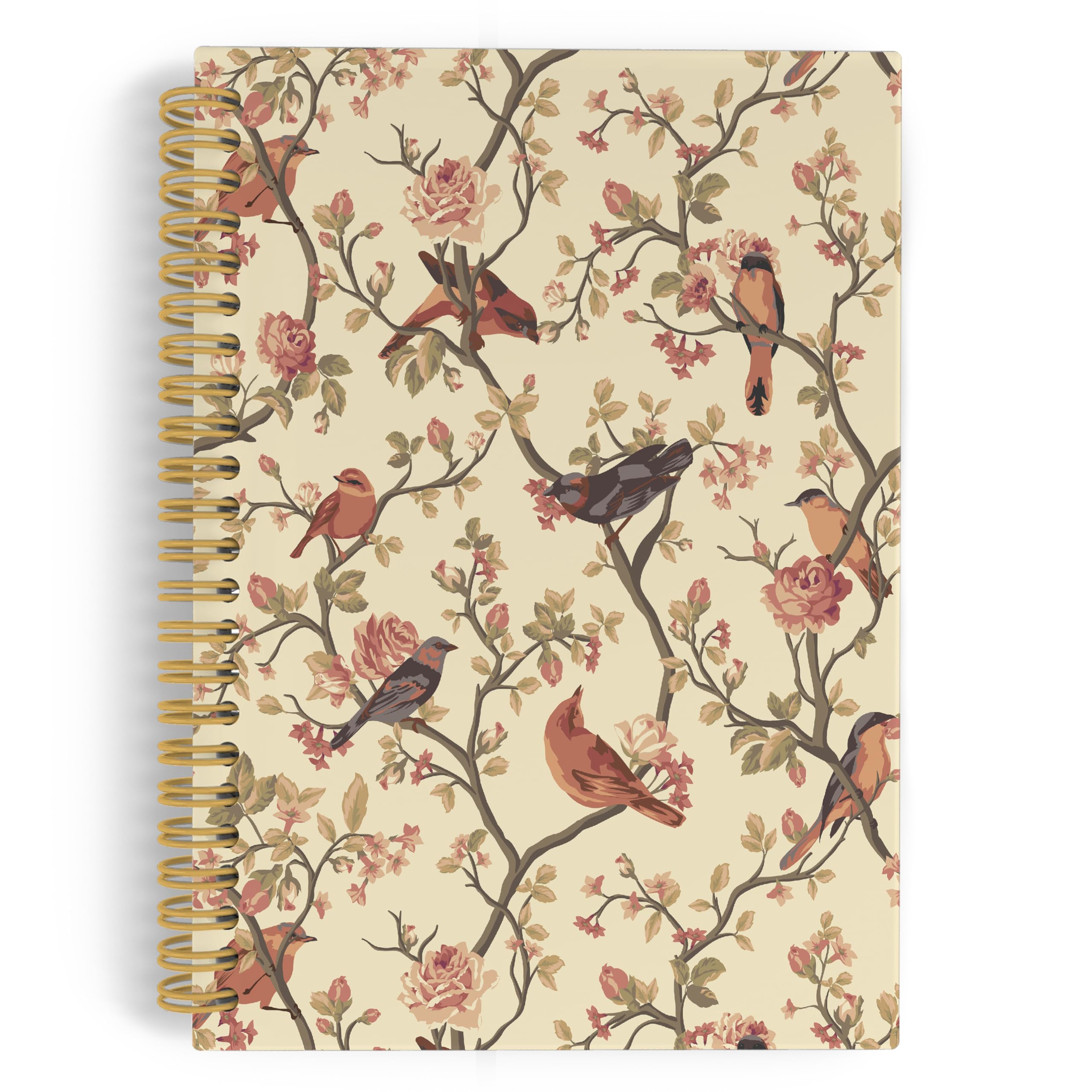 ANIANG Bird Flower Spiral Notebook, Floral Journal, Spring Bird Flowers 5.5"x8.3" 164pages Lined Journal Notebooks College Ruled, Gifts for Bird