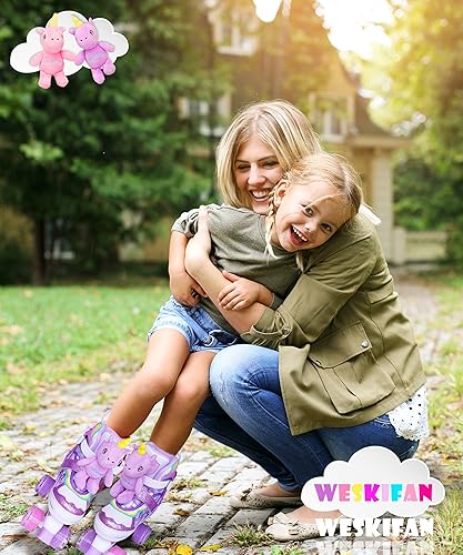 Miniatura 6 de Dino - Patines de ruedas para niños y niñas, WESKIFAN Dinosaur Quad Skating Shoes con ruedas brillantes y tamaños ajustables para principiantes para