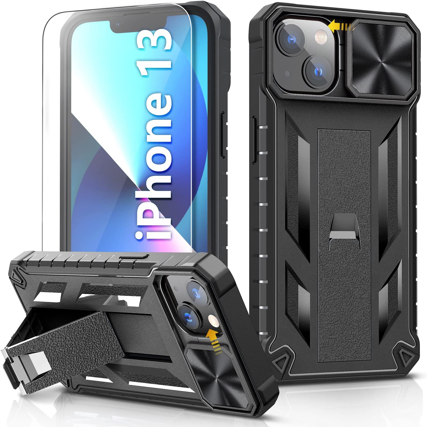 SOiOS for iPhone 13 Case with Stand: iPhone 13 Cover with Kickstand | Shockproof Military Grade Protective Cell Phone Case | TPU Durable Rugged Bumper Textured Matte Hybrid Design