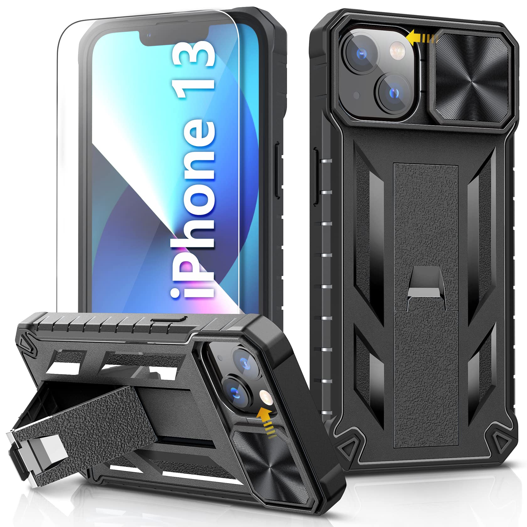 SOiOS for iPhone 13 Case with Stand: iPhone 13 Cover with Kickstand | Shockproof Military Grade Protective Cell Phone Case | TPU Durable Rugged Bumper Textured Matte Hybrid Design