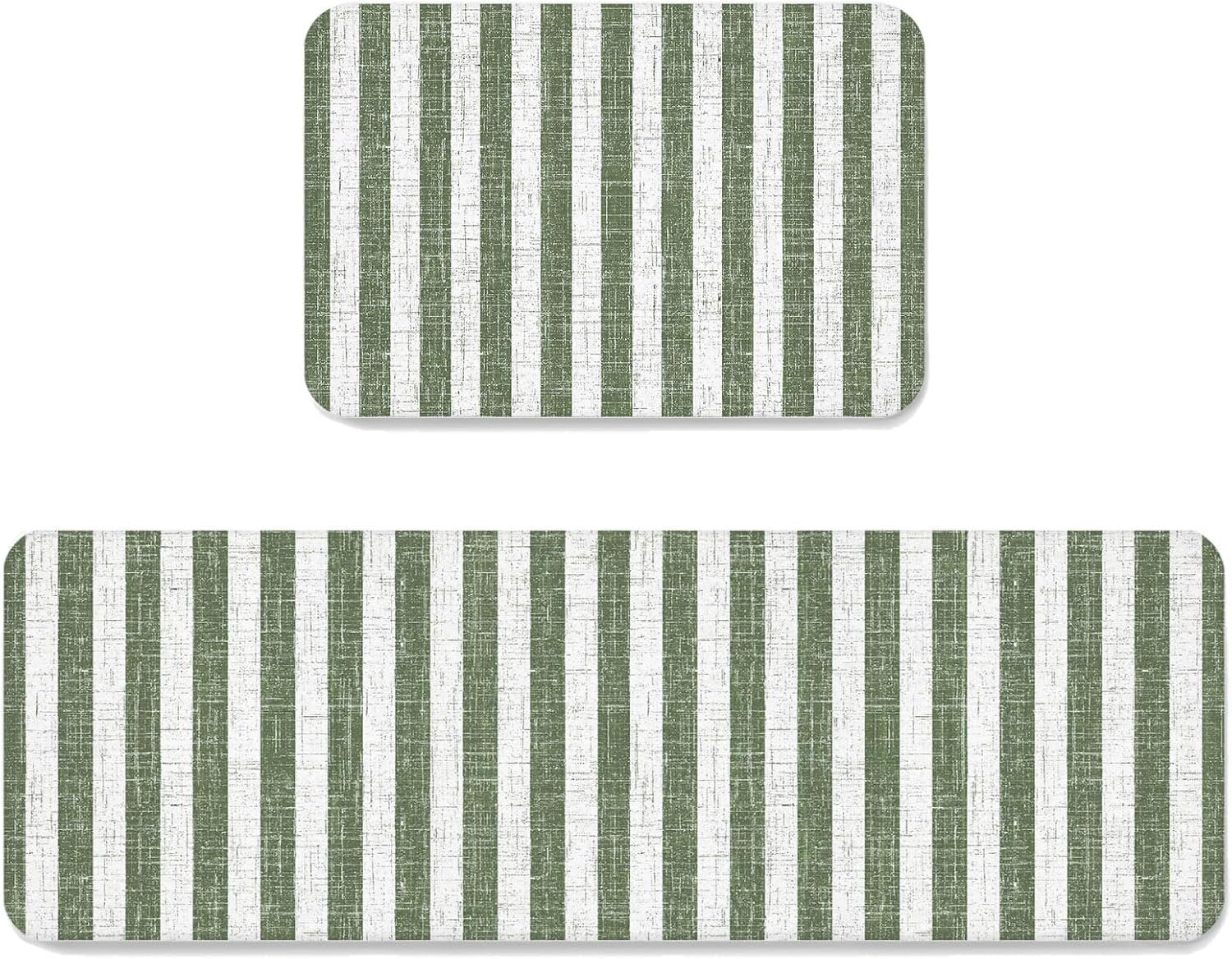 Sage Green Stripes Kitchen Mats Set of 2 Modern Abstract Linens Farmhouse Non Slip Mat Washable Floor Rug for Kitchen Sink Floor Laundry, 20"x24"+20"x48"