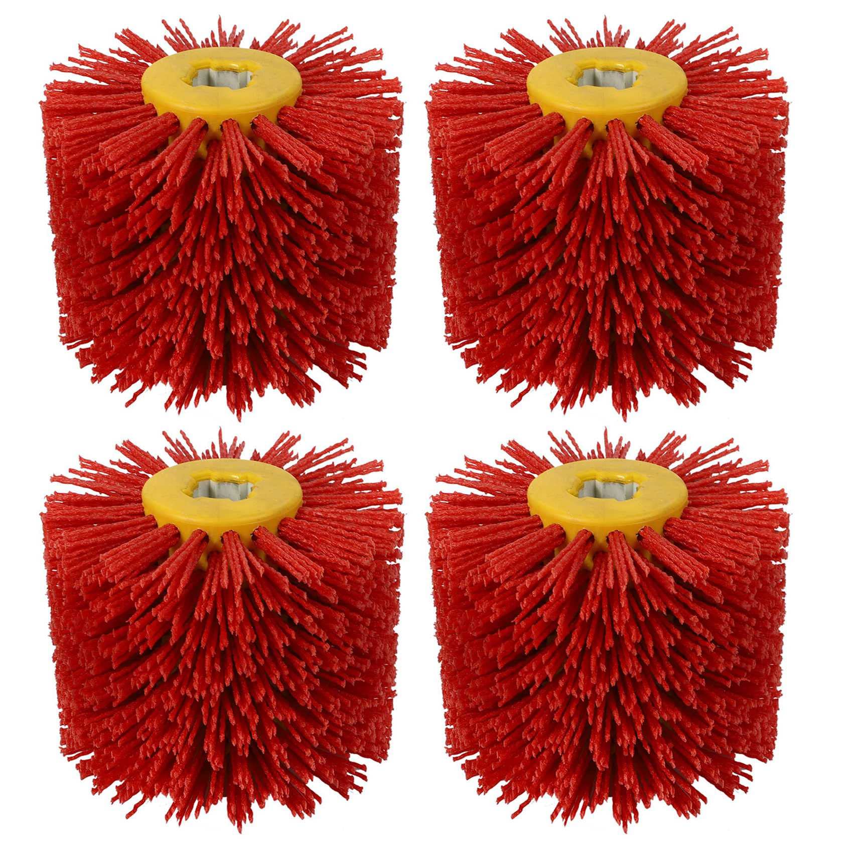 Jnchdghwa Red 4X Abrasive Wire Drum Brushes Deburring Polishing Buffing Wheel For Furniture Wood Angle Grinder Adapter
