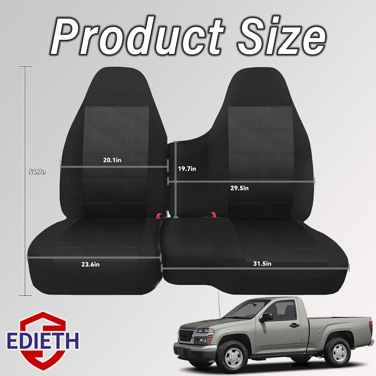 Custom Fit Knitted Fabric Front Split Bench Seat Cover for Chevy Colorado/GMC Canyon Pickup 2004-2012, No Armrest, Airmesh Breathable Design with Soft Foam Lining - Black