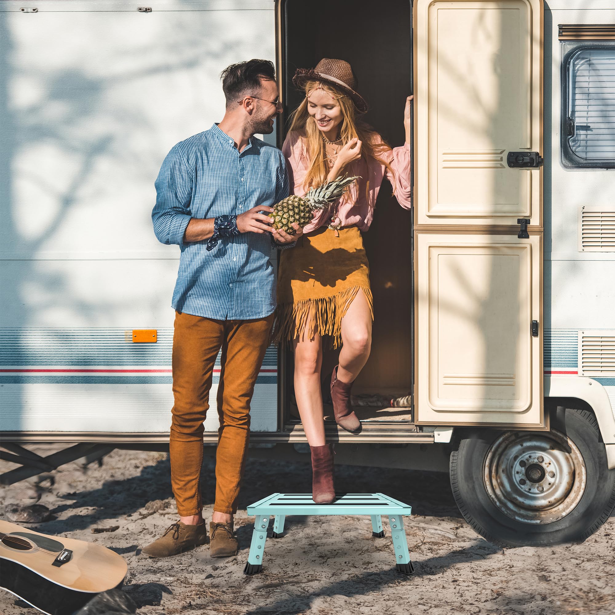 Verstellbarer, faltbarer Wohnmobil-Tritthocker – robuste Aluminium-Trittstufe mit 3 Höhenstufen (19–24 cm), rutschfeste Oberfläche, tragbar für Wohnwagen, Wohnmobil, ältere Menschen, Haustiere