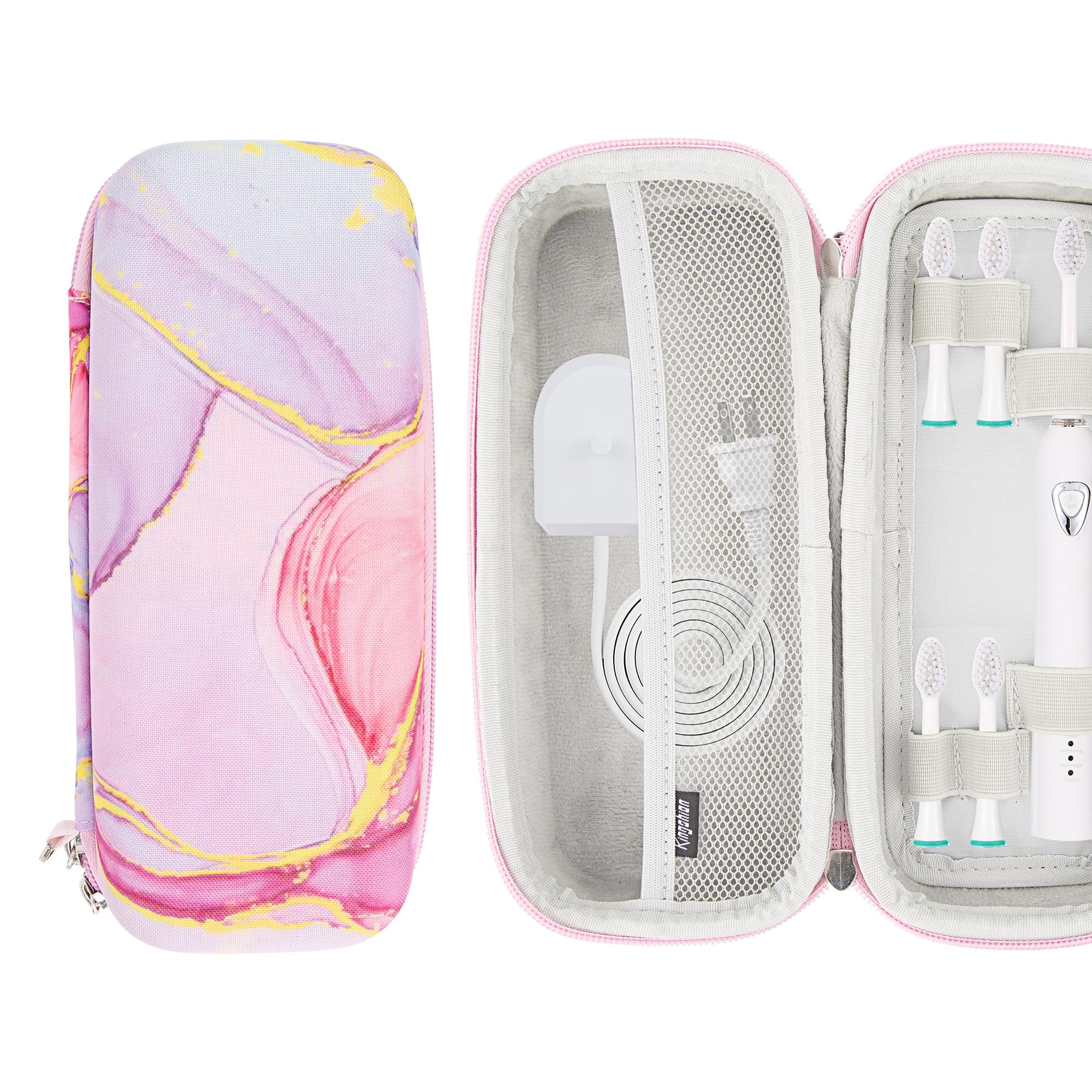 Kingshion Toothbrush Travel Case Compatible with Oral-B Pro 1000, 2000, 3000, 3500, 1500/ for Philips Sonicare ProtectiveClean 4100 5100 Electric Toothbrush with Mesh Pocket for Accessories, Pink
