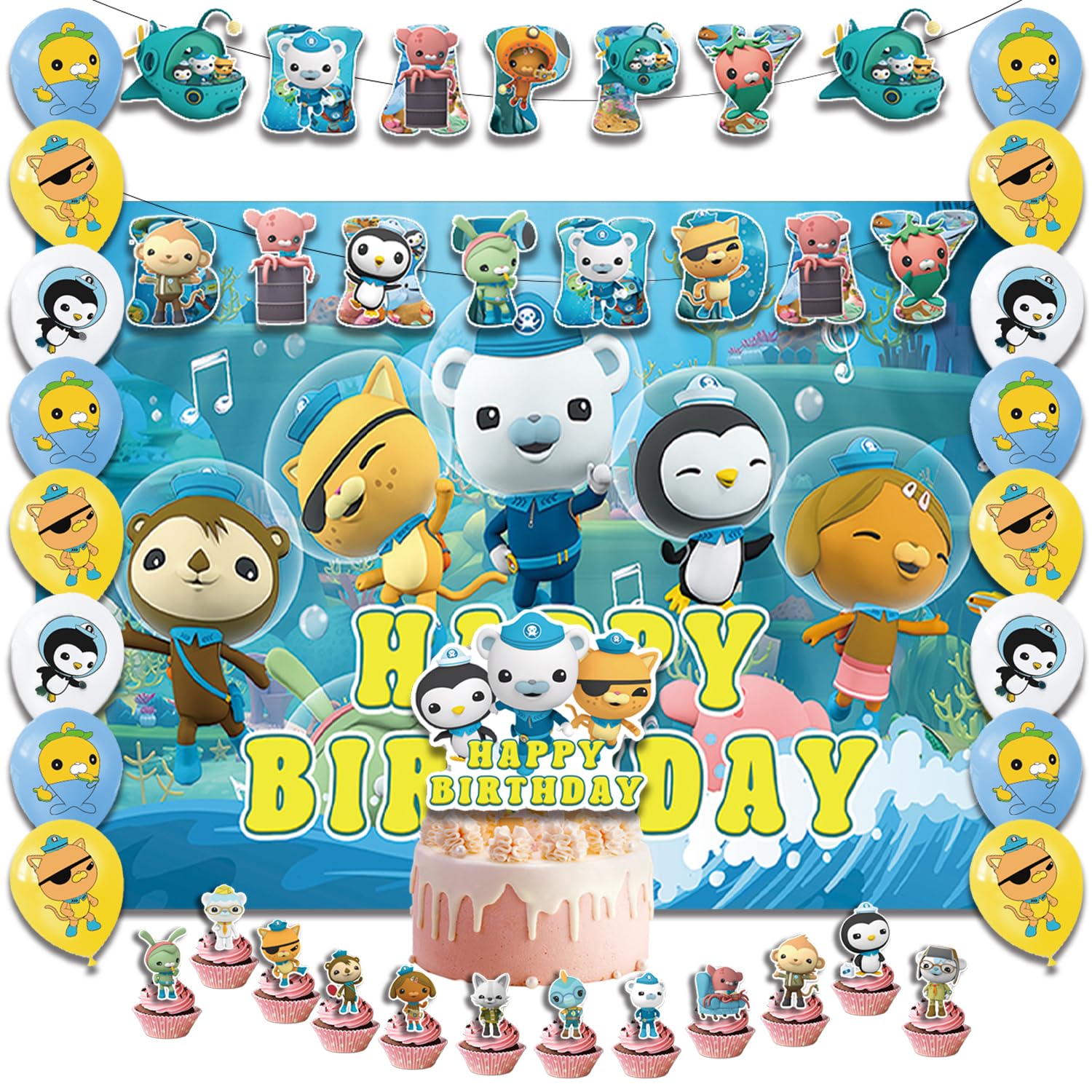 42pcs Octon Birthday Party Supplies Pack Includes，Banner Cake Topper Blackdrop,Balloons for Octon party supplies
