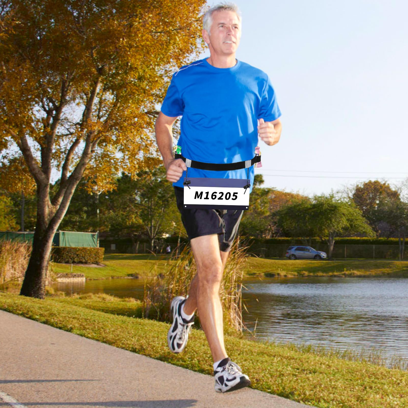 Porte Dossard, Ceinture Running, Numéro de Coureur, Ceinture Porte Dossard pour Course à Pied, Triathlon et Cyclisme - Légère, Ajustable, et Pratique sans Épingles (Noir)
