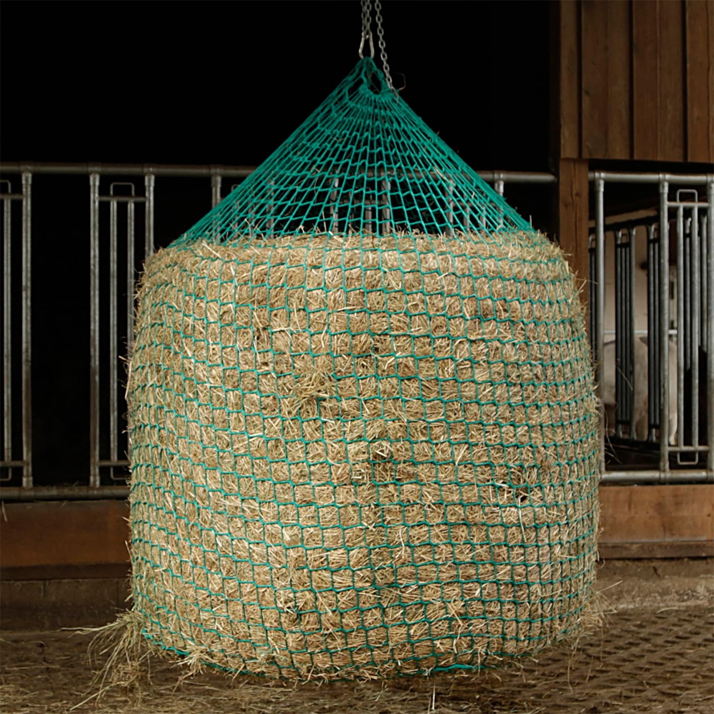 VOSS.farming Heunetz für Rundballen zum Aufhängen, 1,50 x 1,8m Rundballennetz, Maschenweite 4,5 x 4,5cm, grün