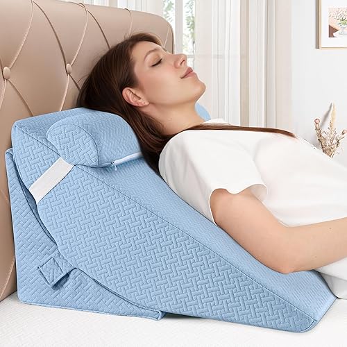 Almohada de cuña de cama para dormir, juego de almohada de cuña ajustable para después de la cirugía, almohada triangular elevada para reflujo ácido