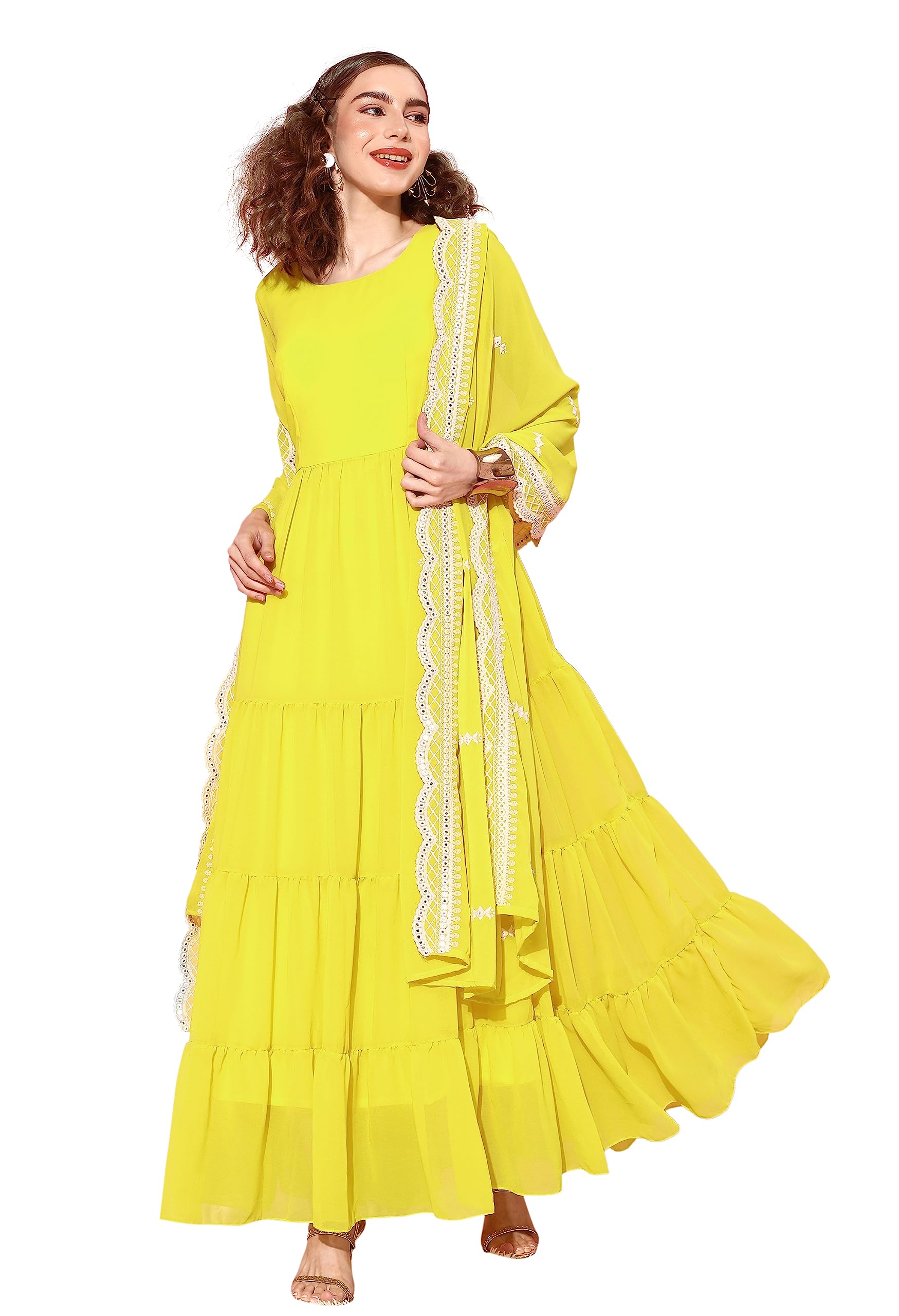lymi label Gown for Women - Georgette Flared Solid Maxi Gown with White Thread Embroidered Dupatta for Ethnic Wear-picture-33