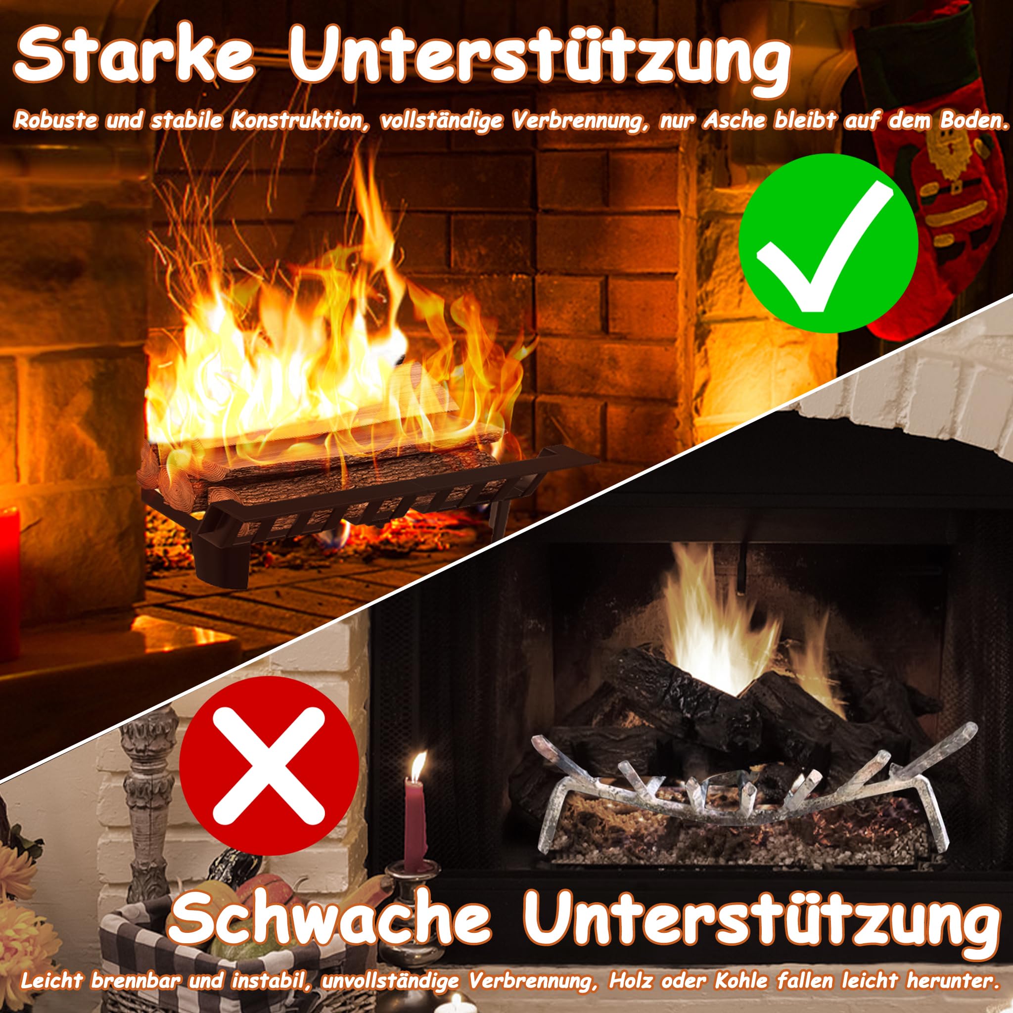 YRhome Kaminrost Kaminholzrost Brennholzrost 46x31x13cm Scheithalter Holzofenrost Brennholzhalter Kaminholzständer für Kamin Schwarz Feuerstellenrost Ofenrost Kohlenrost Feuerrost Outdoor