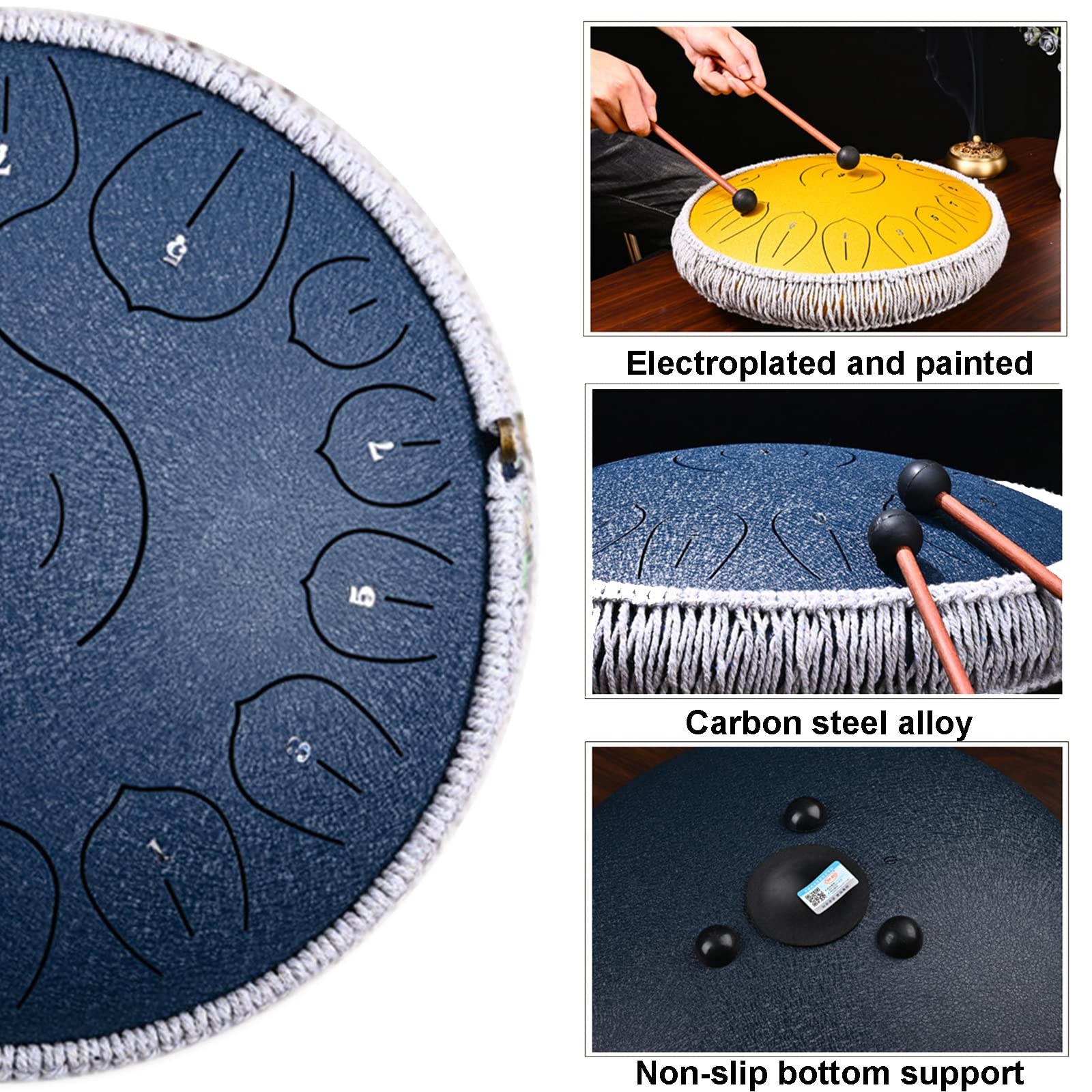 Handpan bęben językowy 35 cm, 15 nut z młotkami i torbą do przenoszenia, idealny do jogi, medytacji i edukacji muzycznej dla wszystkich grup wiekowych