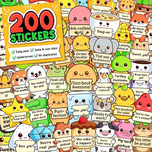 200 calcomanías de animales positivos para niños  Paquete de calcomanías de afirmación de puto lindos animales inspiradores para botellas de agua,