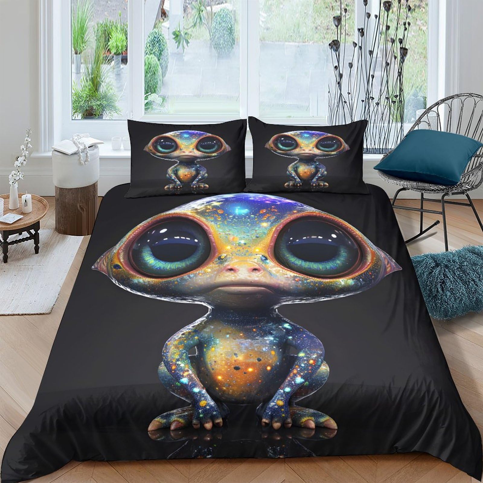 Ctjqhvkz Style-7 3D Printed Alien Fantasy Fitted Sheet Microfiber Soft Breathable Galaxy Creature Mattress Cover For Bedroom Guest Room Decor Single（135X200cm）