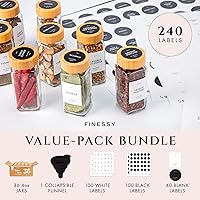 Vista 4 de FINESSY Tarros de especias de vidrio con etiqueta con tapas de bambú, juego de 36 unidades, botellas vacías de vidrio transparente para especias