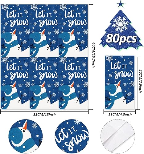 Miniatura 2 de Whaline Servilletas de Navidad para invitados, muñeco de nieve, 3 capas, desechables, de papel, para invierno, suministros de fiesta, decoración de