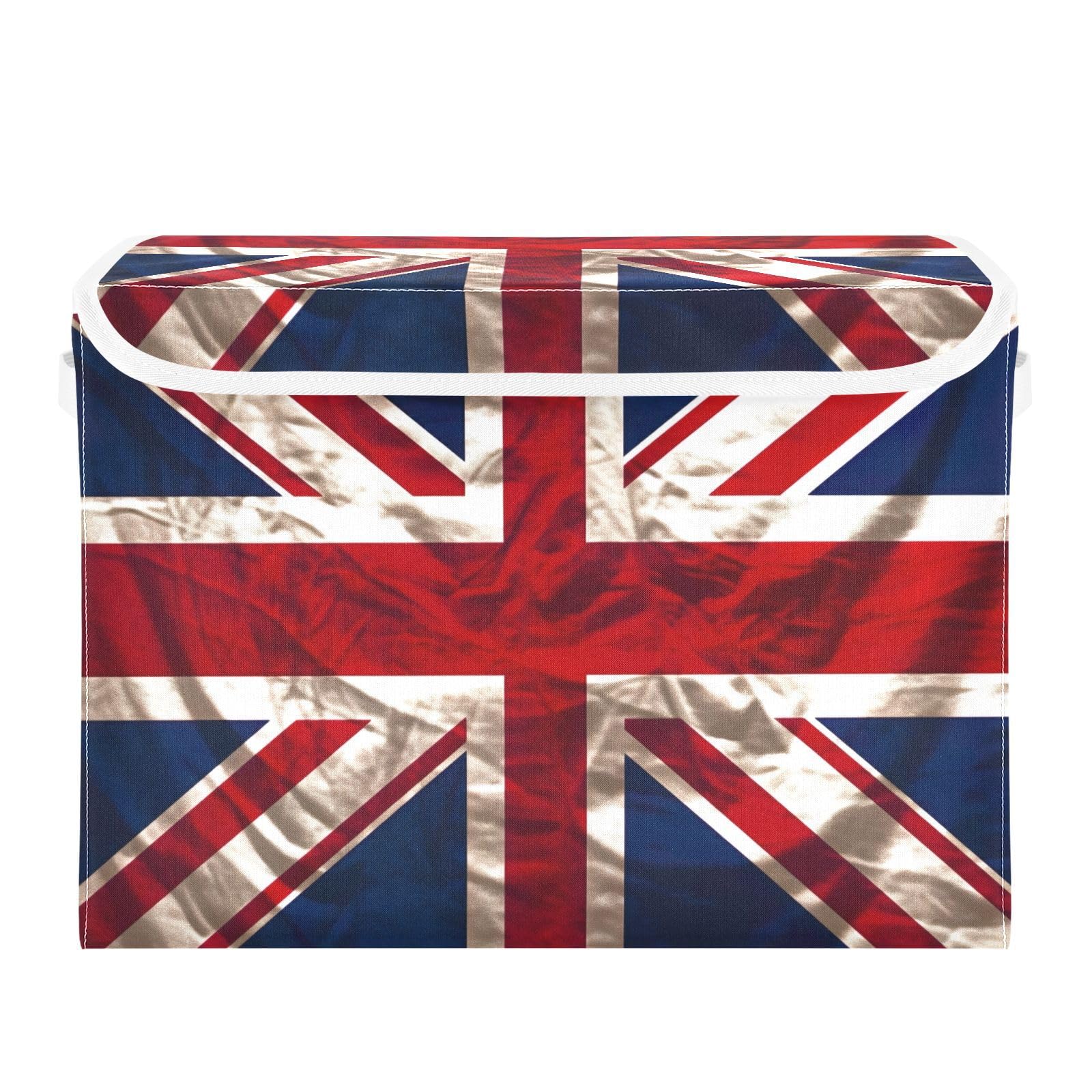 Jumbear Union Jack Collapsible Storage Bins With Lids,Foldable Fabric Storage Boxes,Storage Basket Closet Bin For Christmas Decorations