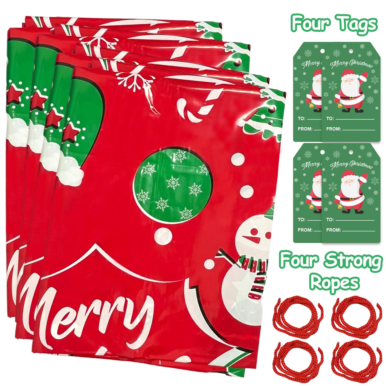 HYmoso Bolsas de regalo de Navidad extragrandes, 4 bolsas de regalo de bicicleta jumbo para regalos de Navidad gigantes de gran tamaño, bolsa de plástico de almacenamiento reutilizable, bolsas de
